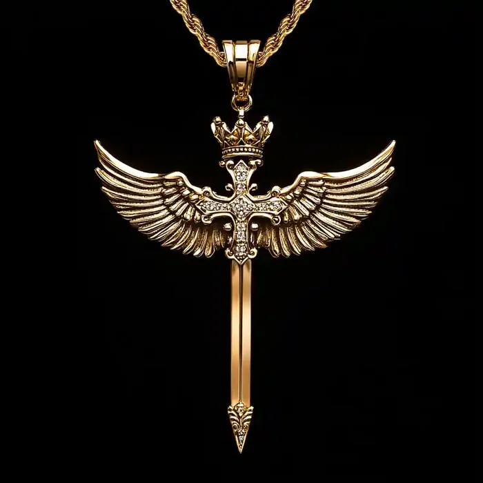Helloice Angel Wings Crown Sword Pendant