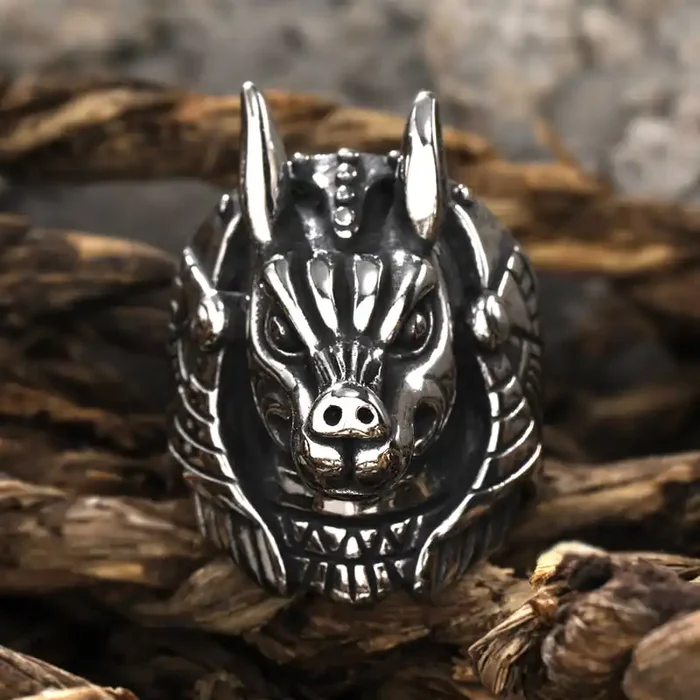 Helloice Anubis Egyptian Death God Stainless Steel Ring