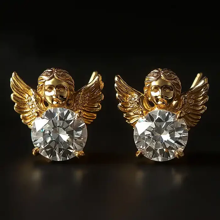 Helloice Baby Angel Round Diamond Stud Earrings