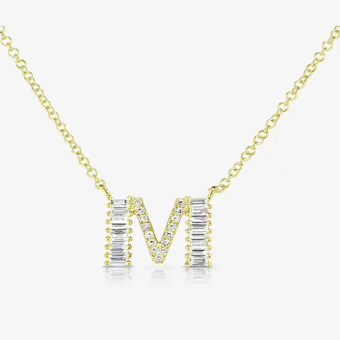 Helloice Baguette & Pave Initial Necklace