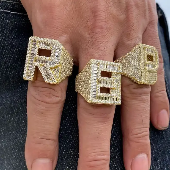 Helloice Baguette Cut Alphabet Letters Ring in Gold