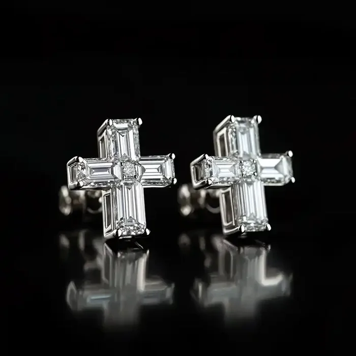 Helloice Baguette Cut Cross Stud Earrings