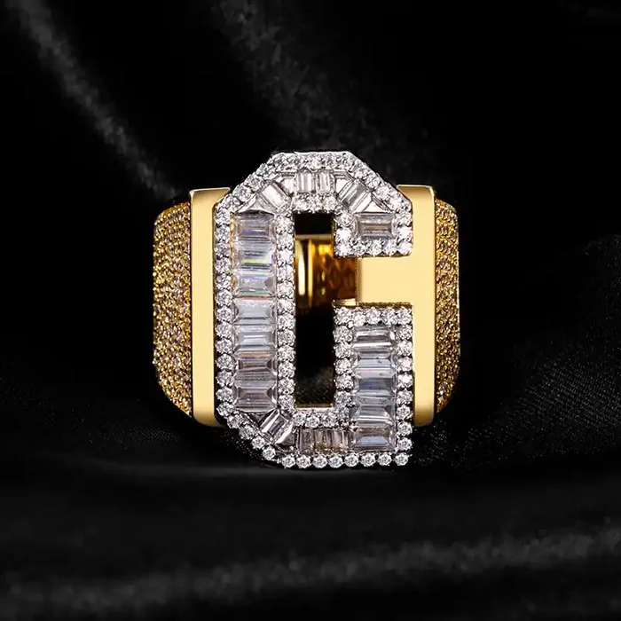 Helloice Baguette G Initial Letter Ring