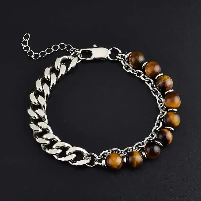 Helloice Black Onyx Tiger Eye Stitching Cuban Chain Anxiety Bracelet