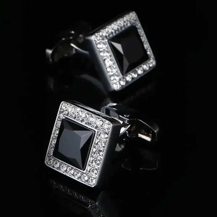 Helloice Black Princess Cut Stone Halo Cufflinks
