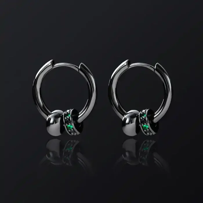 Helloice Black Punk Ball & Emerald Scattered Circle Hoop Earring