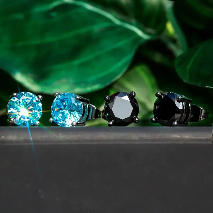 Helloice Blue/Black Round Cut Stud Earring