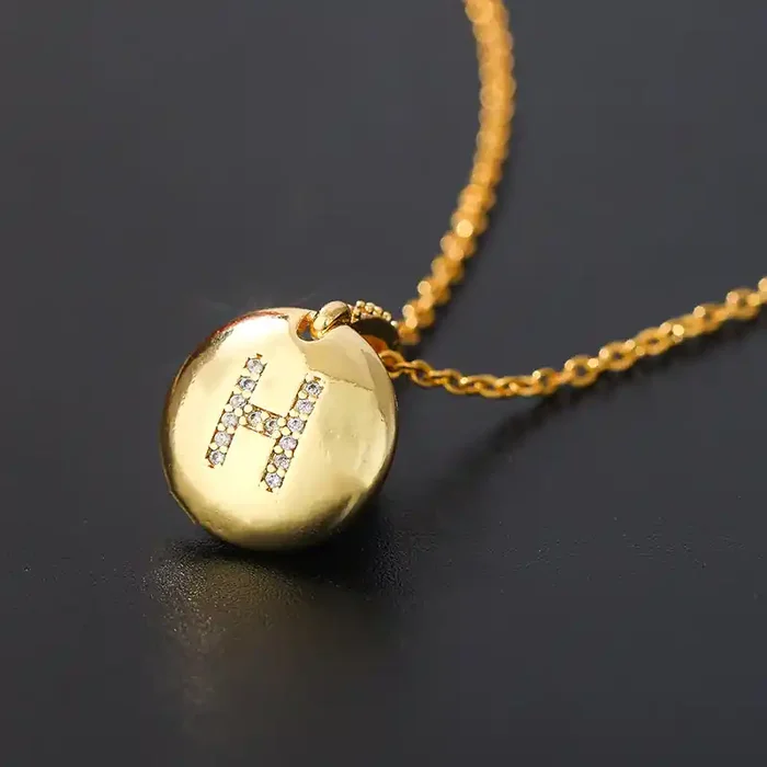 Helloice Capital Letter Round Locket Pendant Necklace in Gold