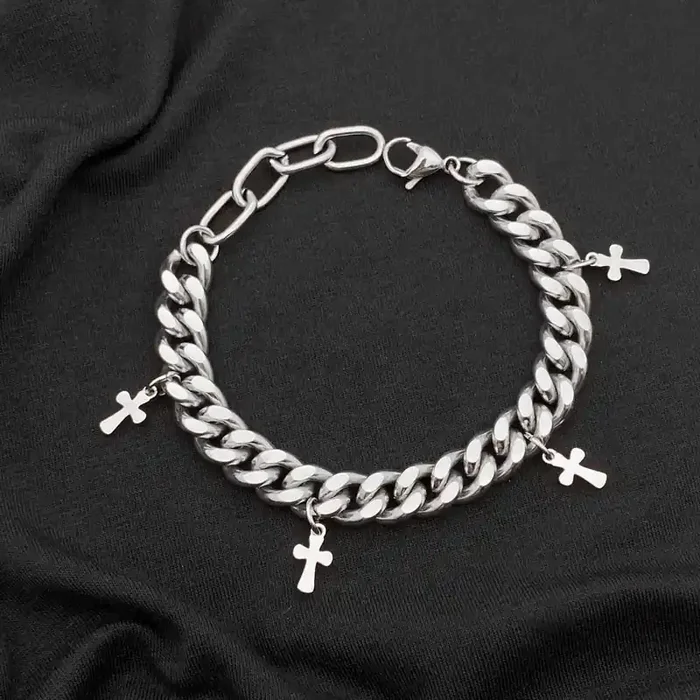 Helloice Cross Cuban Chain Titanium Bracelet