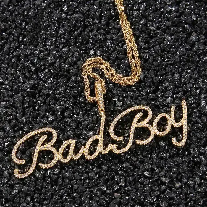 Helloice Custom Crystal Name Pendant in Gold