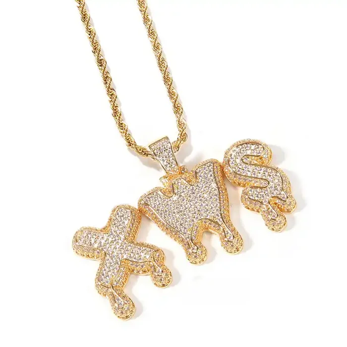 Helloice Custom Iced Drip Letters Name Pendant in Gold