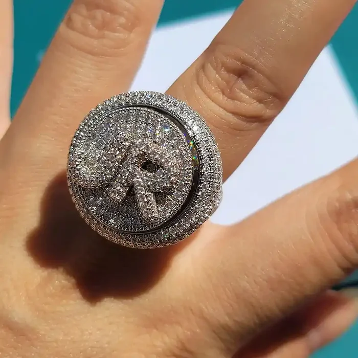 Helloice Custom Initial Letter Rotating Ring