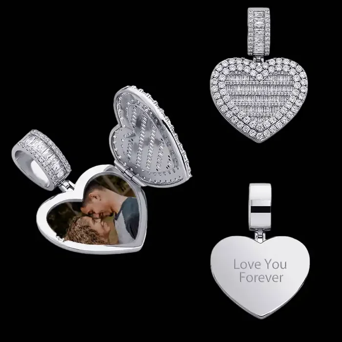 Helloice Custom Locket Heart Photo Pendant in White Gold