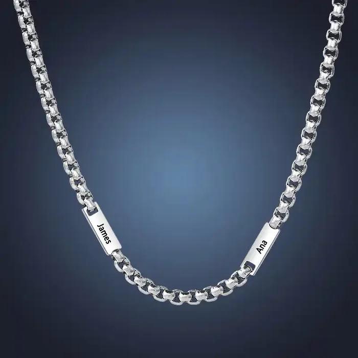 Helloice Custom Name Bar with 5mm Round Box Chain