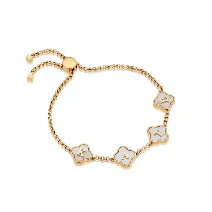 Helloice Customized Four Leaf Initial/Name Bolo Bracelet