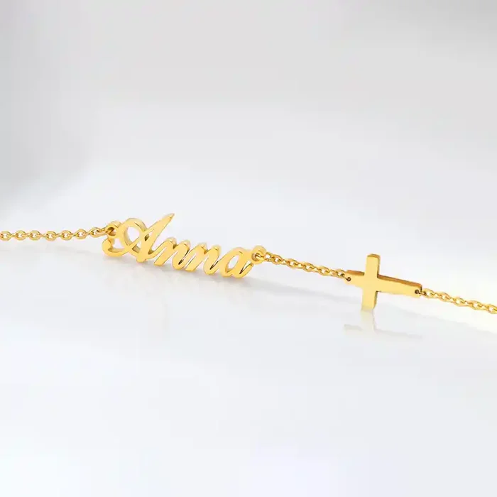 Helloice Customized Name Bracelet with Cross