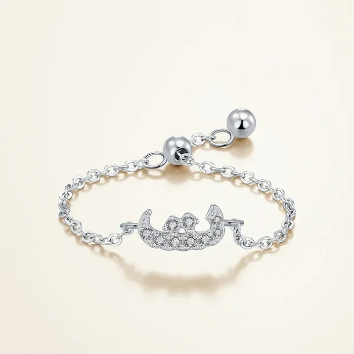 Helloice Customized S925 Silver Arabic Alphabet Pull-out Chain Ring