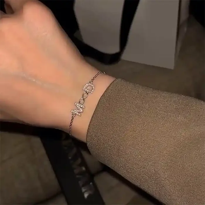 Helloice Diamond Double Initial Infinity Bracelet