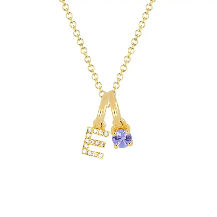 Helloice Diamond Initial & Birthstone Charm Necklace