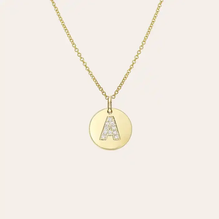 Helloice Diamond Initial Disc Pendant Necklace