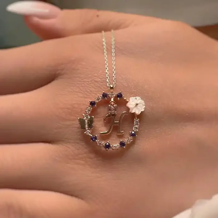 Helloice Diamond Magnolia Initial Necklace