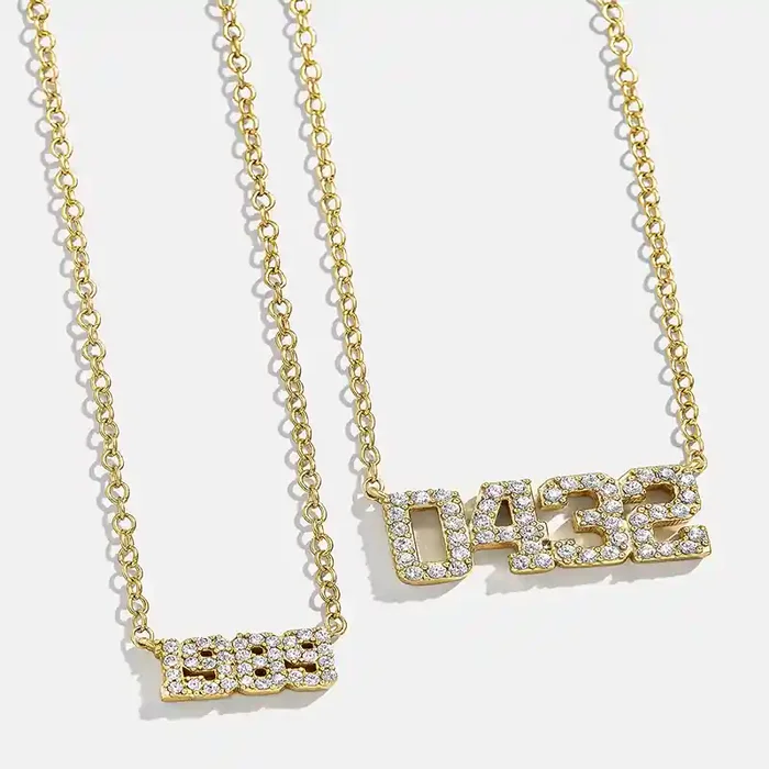 Helloice Diamond Varsity Font Custom Number Necklace