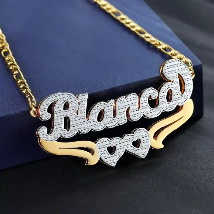 Helloice Double Layer Two-tone Heart Name Necklace