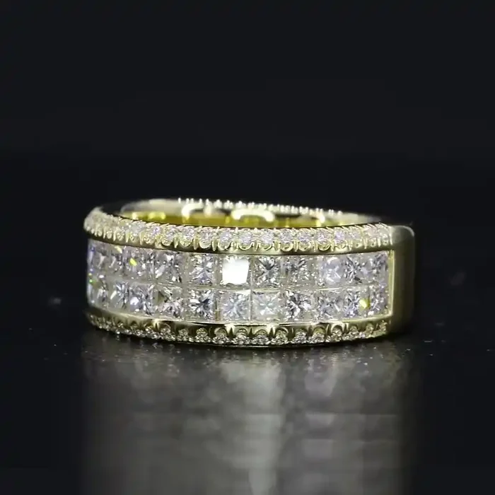 Helloice Double Row Princess Cut Band in Gold