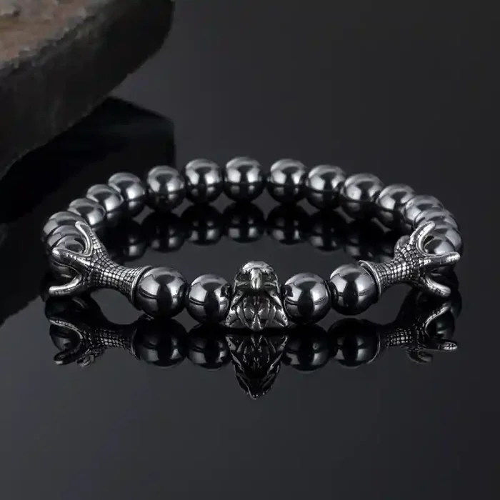 Helloice Eagle Black Gallstone Beaded Stretch Bracelet