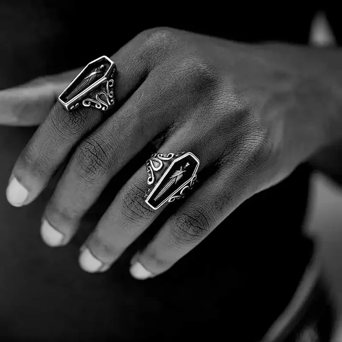 Helloice Egyptian Black Mummy Coffin Stainless Steel Ring