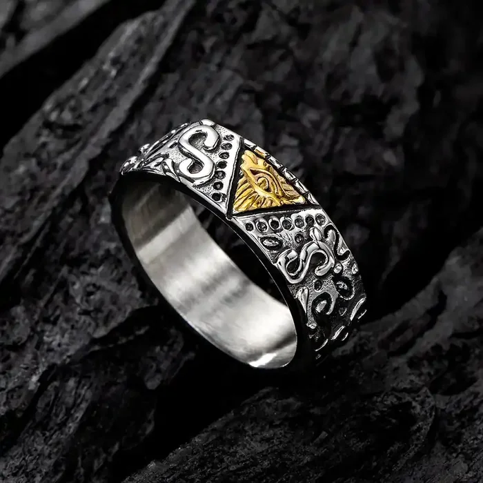 Helloice Egyptian Eye of Horus Stainless Steel Ring
