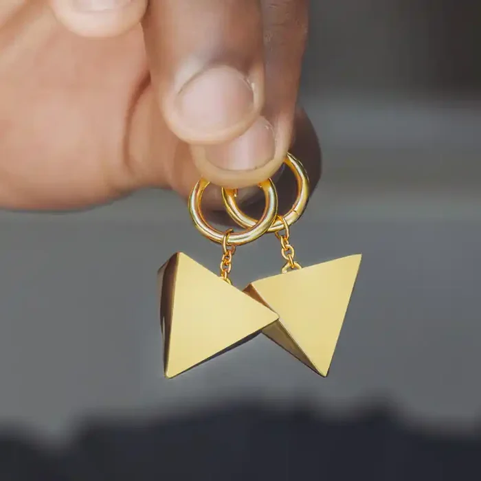 Helloice Egyptian Pyramid Dangle Earrings in 18K Gold