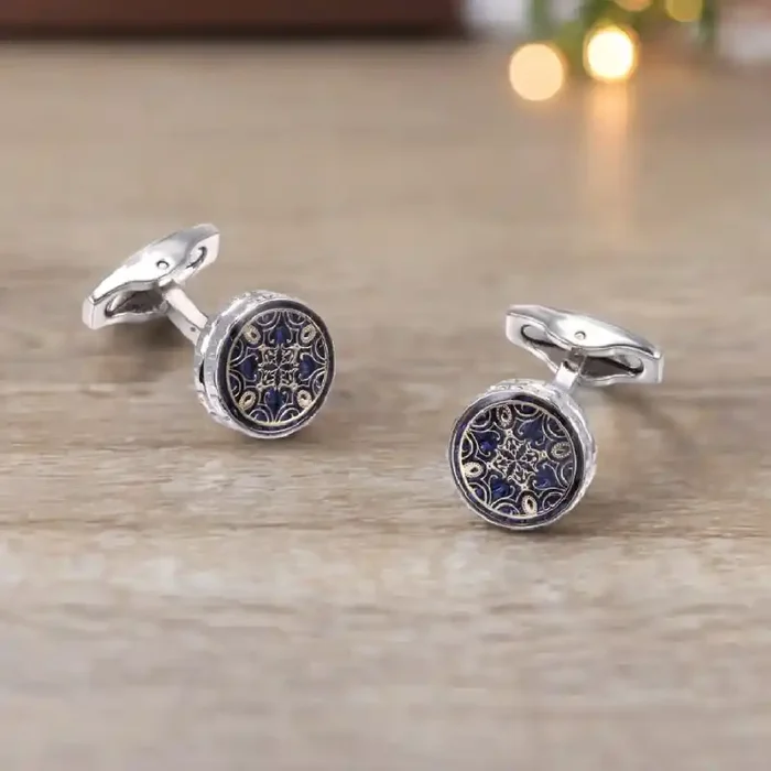 Helloice Elegant Blue French Pattern Cufflinks