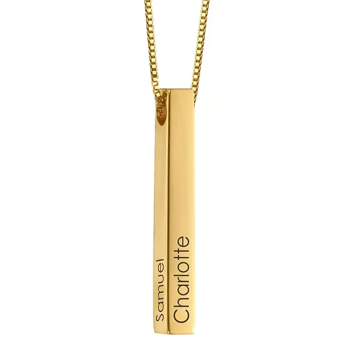 Helloice Engraved 3D Bar Necklace