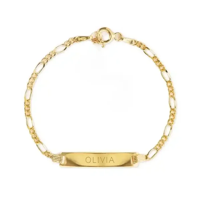 Helloice Engraved Bar Bracelet With Figaro Chain