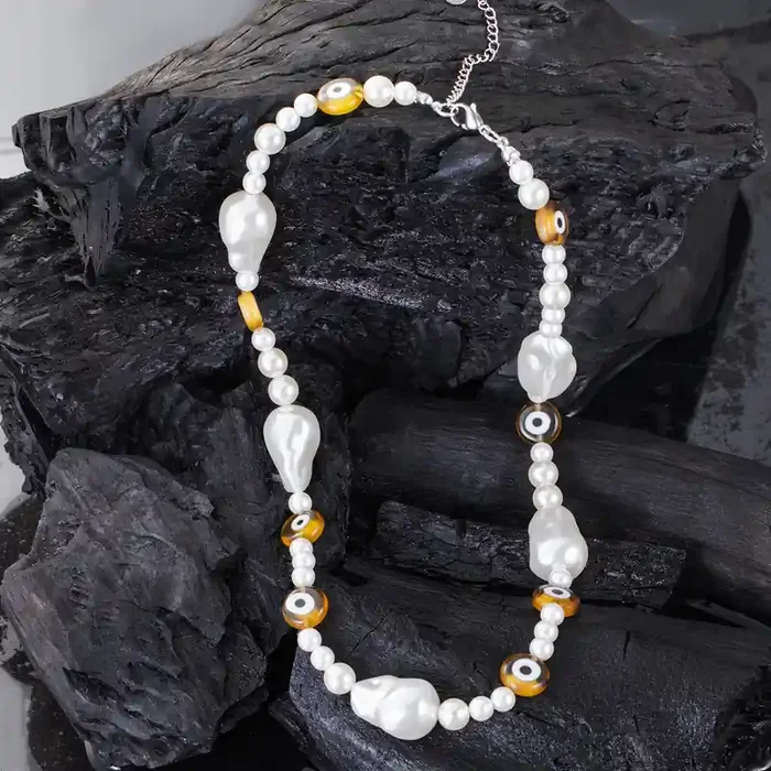 Helloice Evil Eye Baroque Pearl Necklace