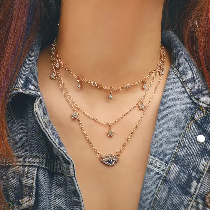 Helloice Evil Eye Pendant Star Choker Layered Necklace