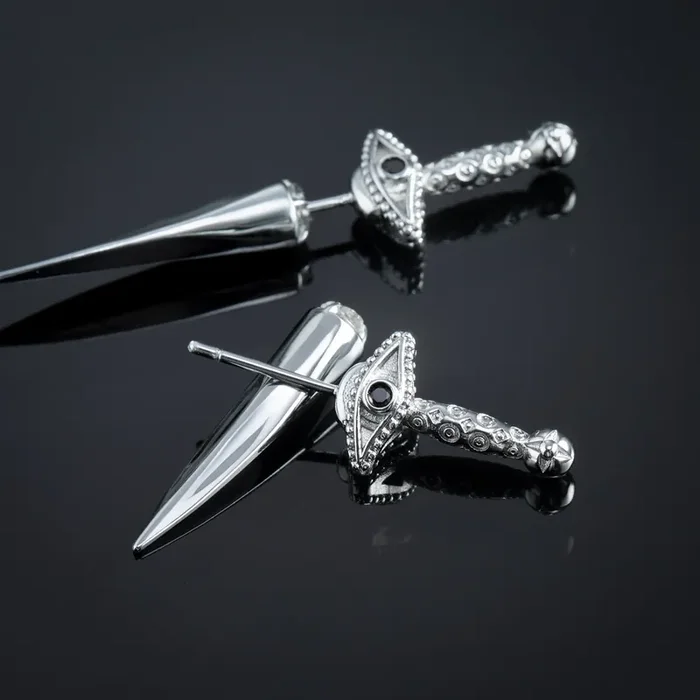 Helloice Eye of Providence Sword Earrings in white Gold