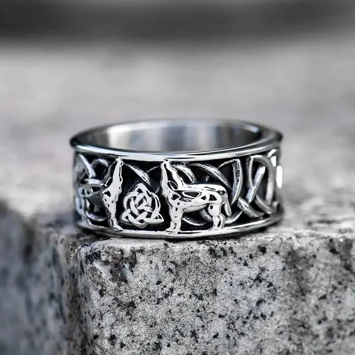Helloice Fenris-wolf Stainless Steel Viking Ring