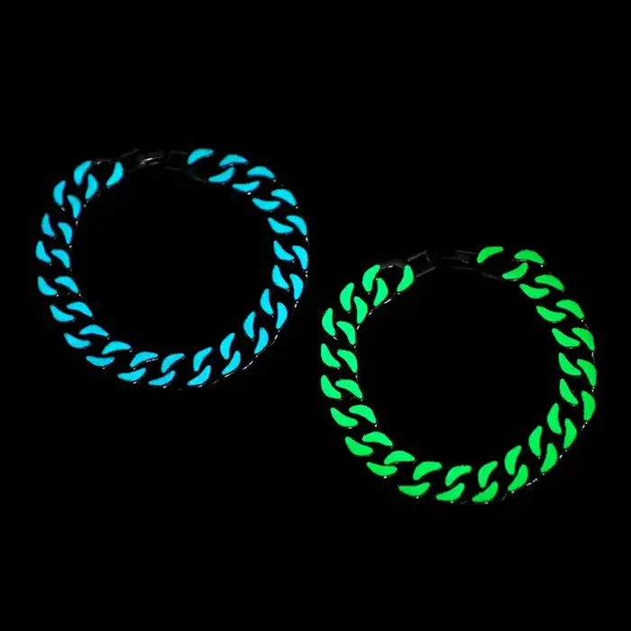 Helloice Glow in the Dark Green/Blue Enamel Cuban LIink Bracelet