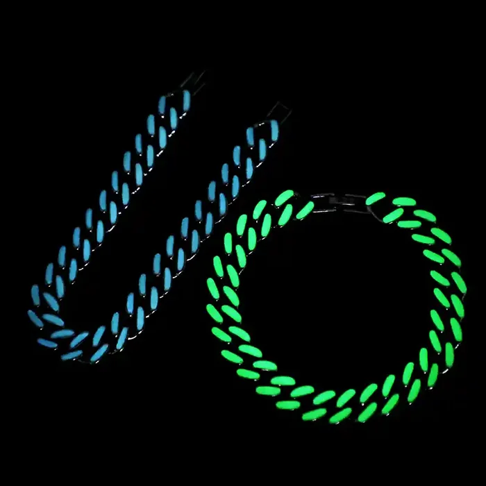 Helloice Glow in the Dark Green/Blue Enamel Miami Cuban Bracelet