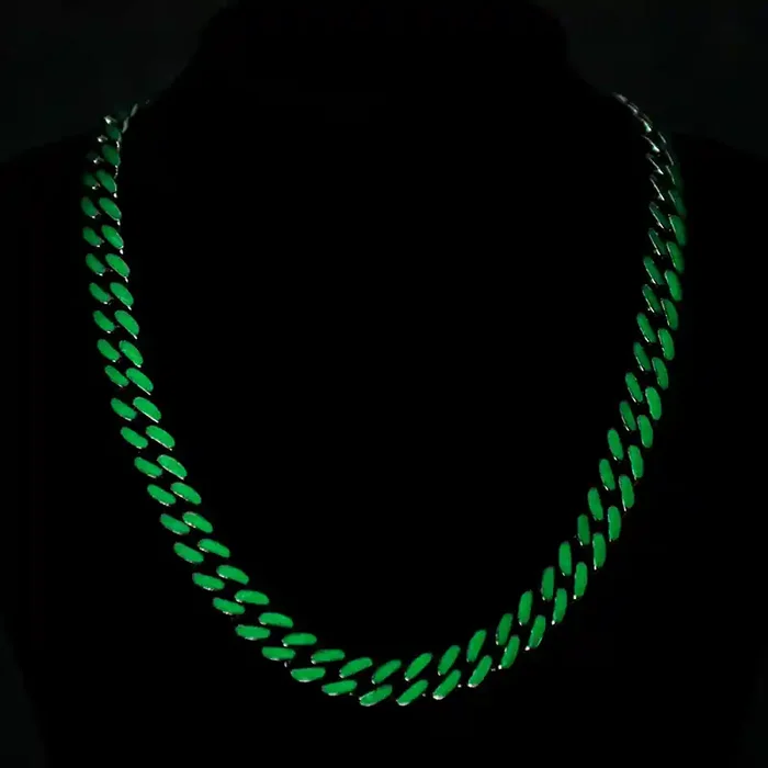 Helloice Glow in the Dark Green Enamel Miami Cuban Chain
