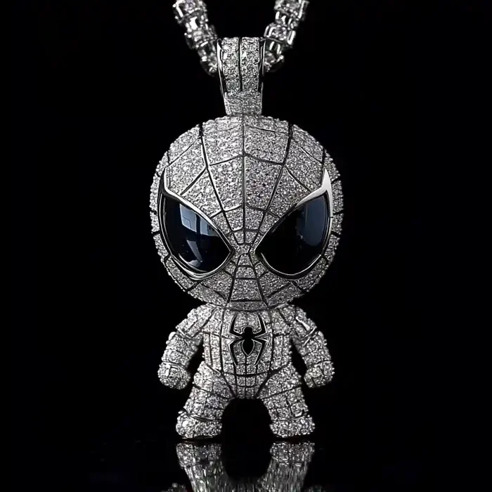 Helloice Glow in the Dark Iced Out Cartoon Superhero Spider Pendant