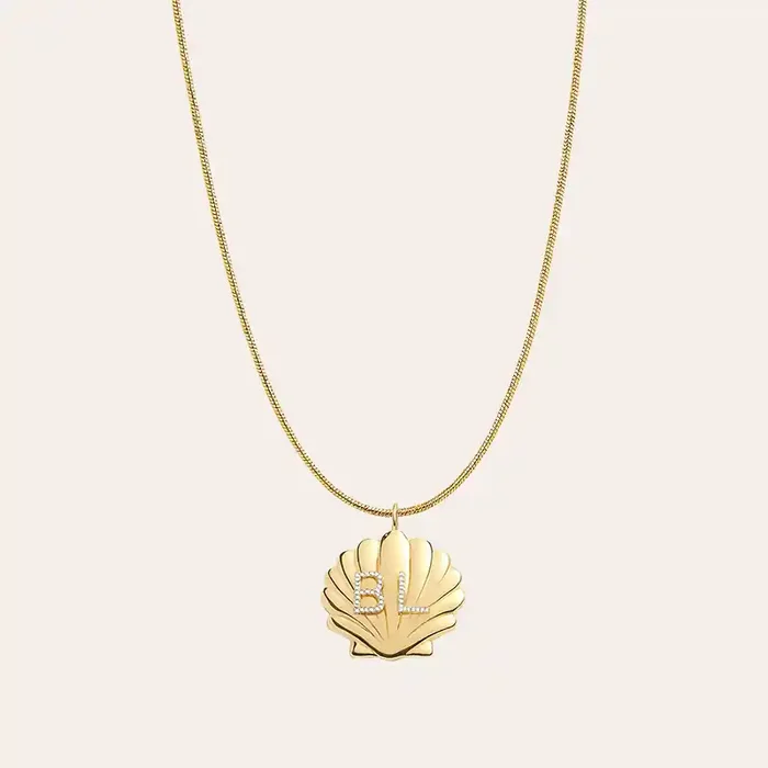 Helloice Gold Shell Pendant Necklace with Custom Crystal Letters