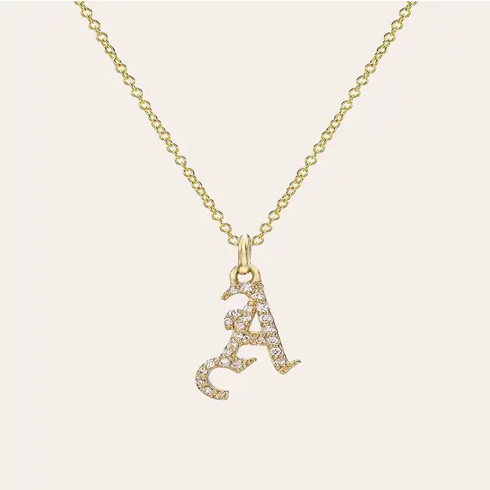 Helloice Gothic Diamond Initial Necklace