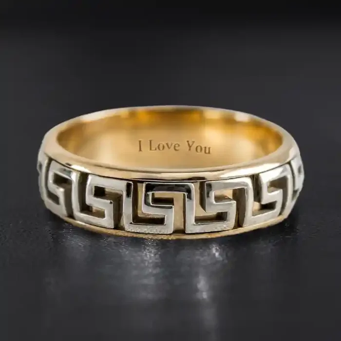 Helloice Greek Key Two-tone Wedding Band Ring