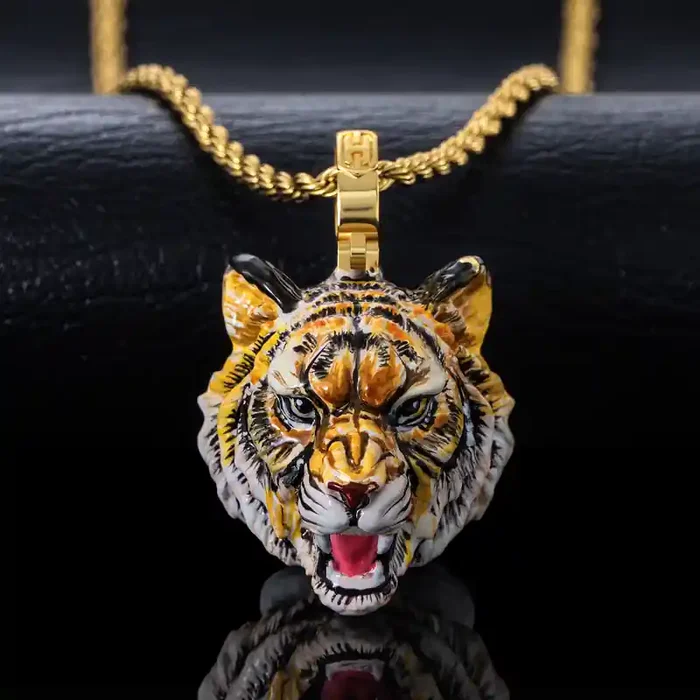 Helloice Hand-painted Enamel Roaring Tiger Pendant
