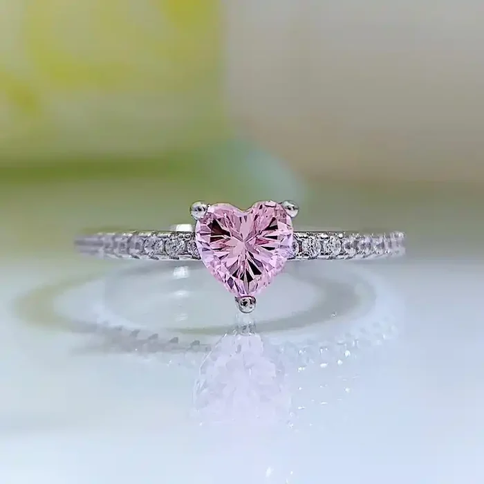 Helloice Heart Cut Pink Stone Ring in Sterling Silver