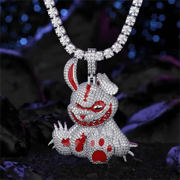 Helloice Helloice Micro Pave Evil Rabbit Cartoon Enamel Pendant
