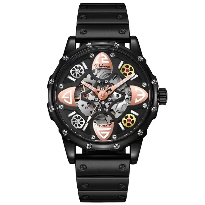 Helloice Hollow Luminous Stainless Steel Automatic Mechanical Watch